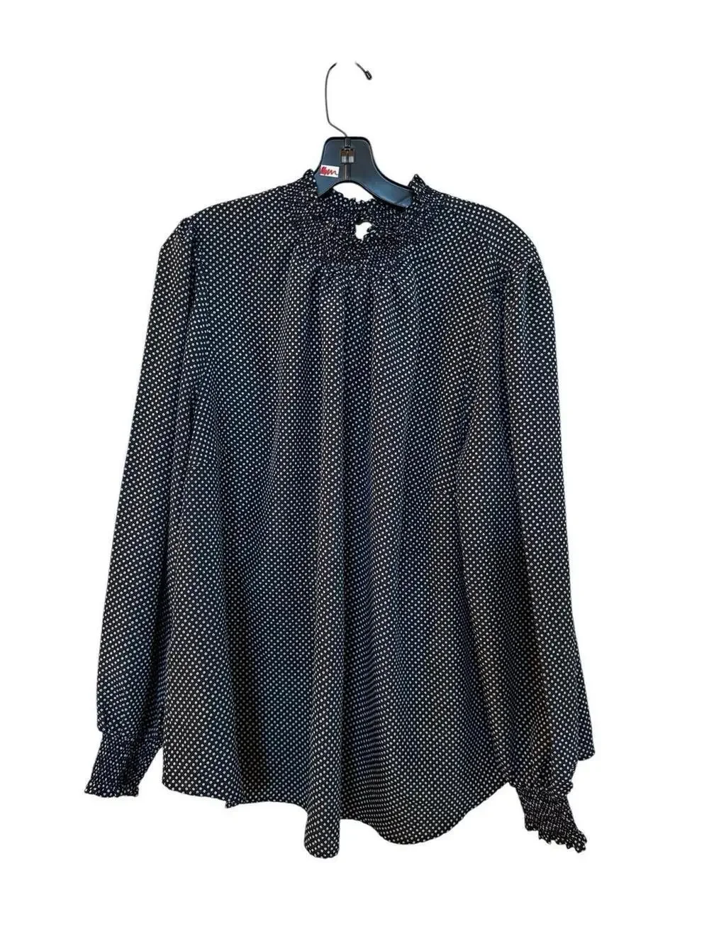 anthropologie Pleione Black & White Poke A Dot Longsleeve Work Top Sz.1X